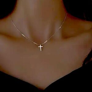 STERLING FOR SHANNON 925 Sterling Silver Simple Cross Necklace